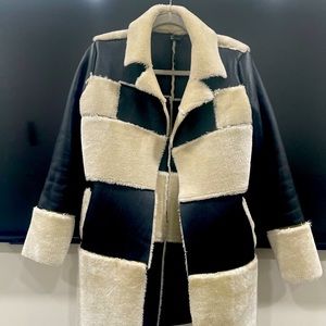 Black Faux Leather and Faux Shearling Jacket